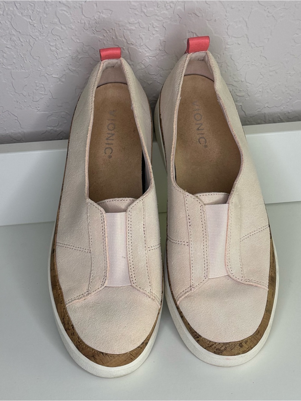 Vionic Slip-On Flats in Light Pink with Cork Trim